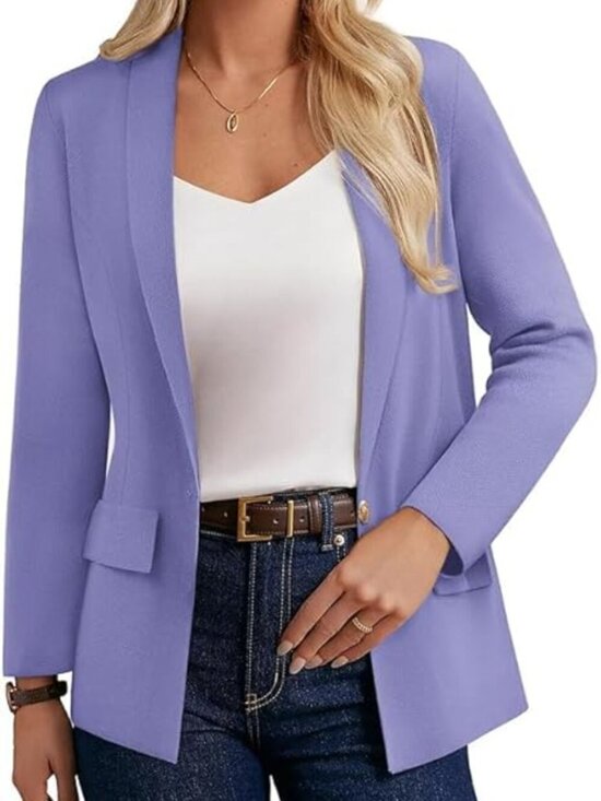 Jackets & Blazers - Women's Purple Cardigan Sweater Blazers Business Casual Long Sleeve Open Front